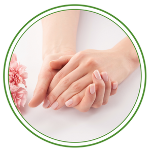 Image is of a pair of clean, moisturized hands emphasizing our natural healing products