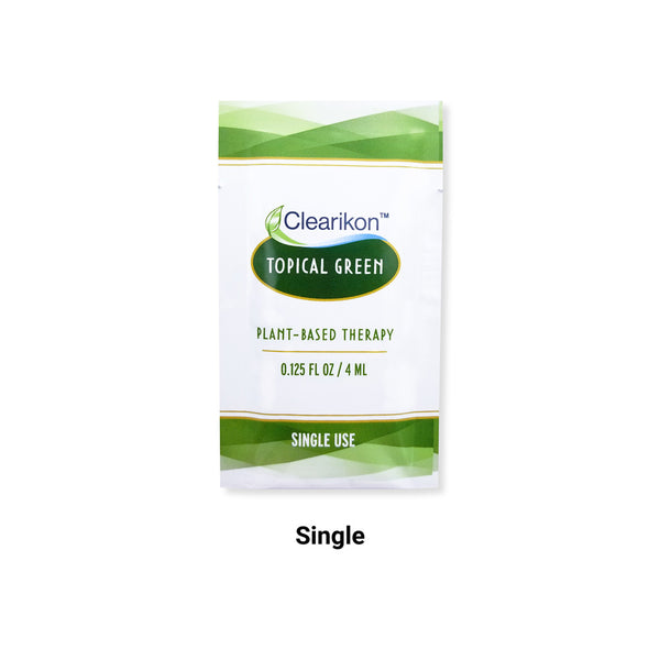 Shows Topical Green single packet for slow healing wounds and natural skin rejuvenation.