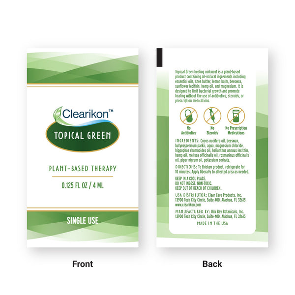 Shows Topical Green single packet for slow healing wounds and natural skin rejuvenation.