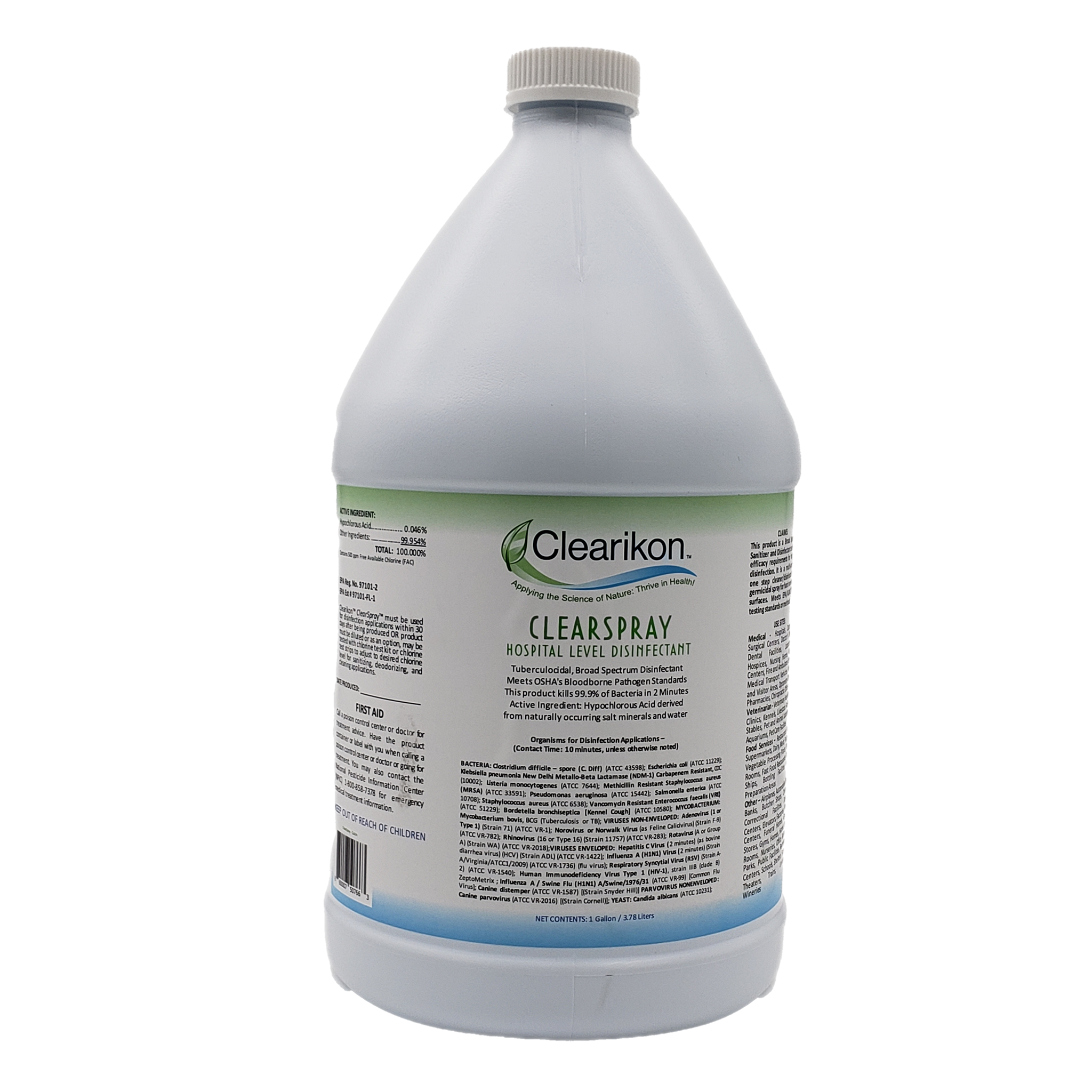 Image is of a gallon bottle of ClearSpray Hospital Level Disinfectant, the best all natural disinfectant cleaner.