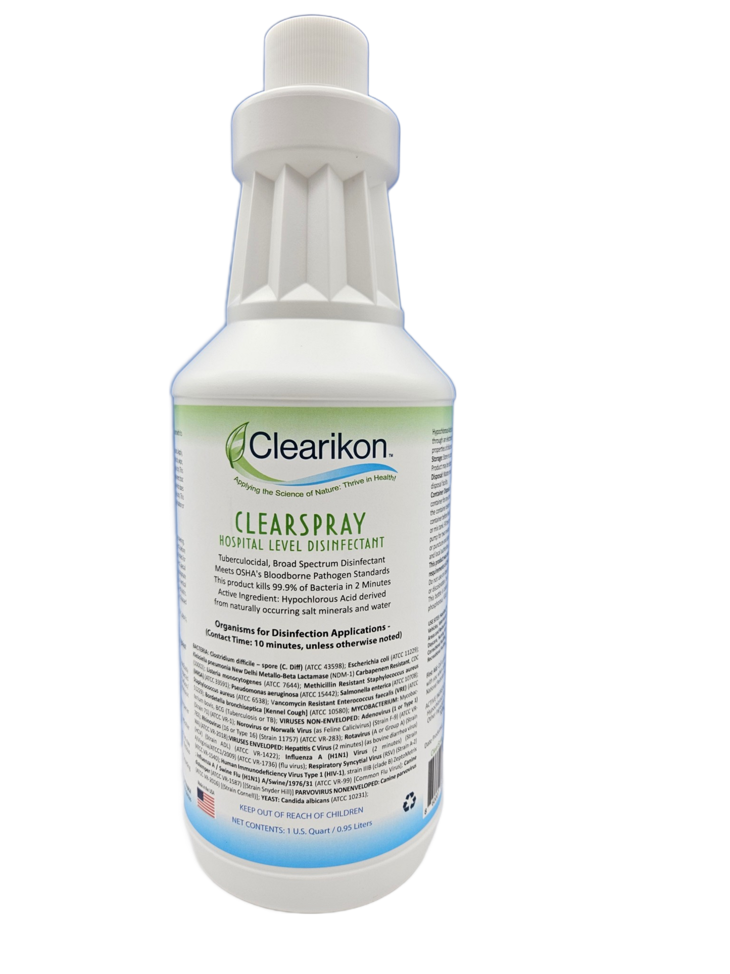 Image is of a bottle of ClearSpray Hospital Level Disinfectant, the best all natural disinfectant cleaner.