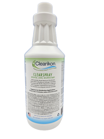 Image is of a bottle of ClearSpray Hospital Level Disinfectant, the best all natural disinfectant cleaner.